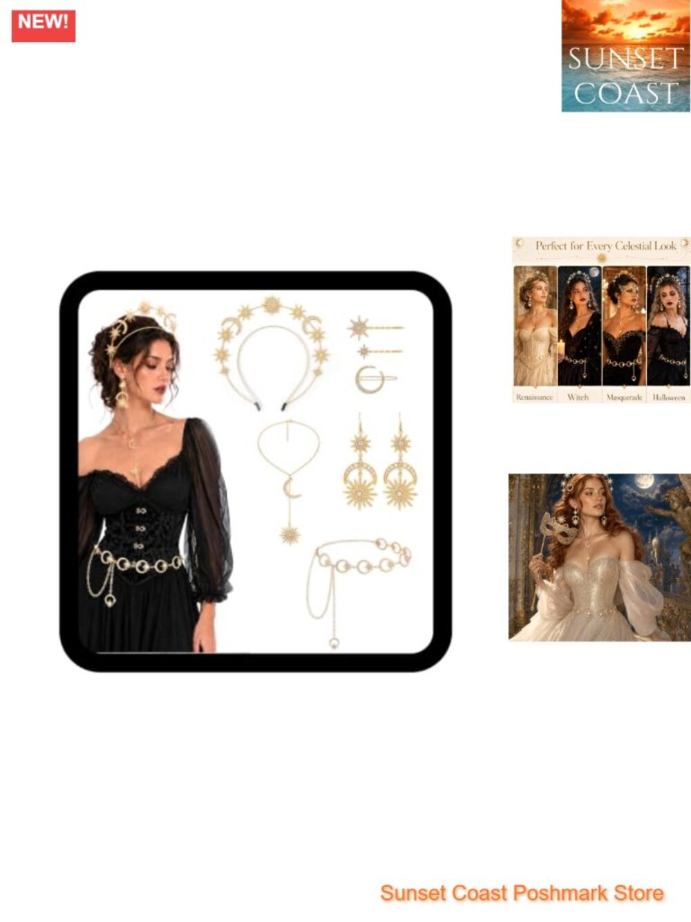 8pc Celestial Jewelry Set Rhinestone Moon Star Costume Accessories